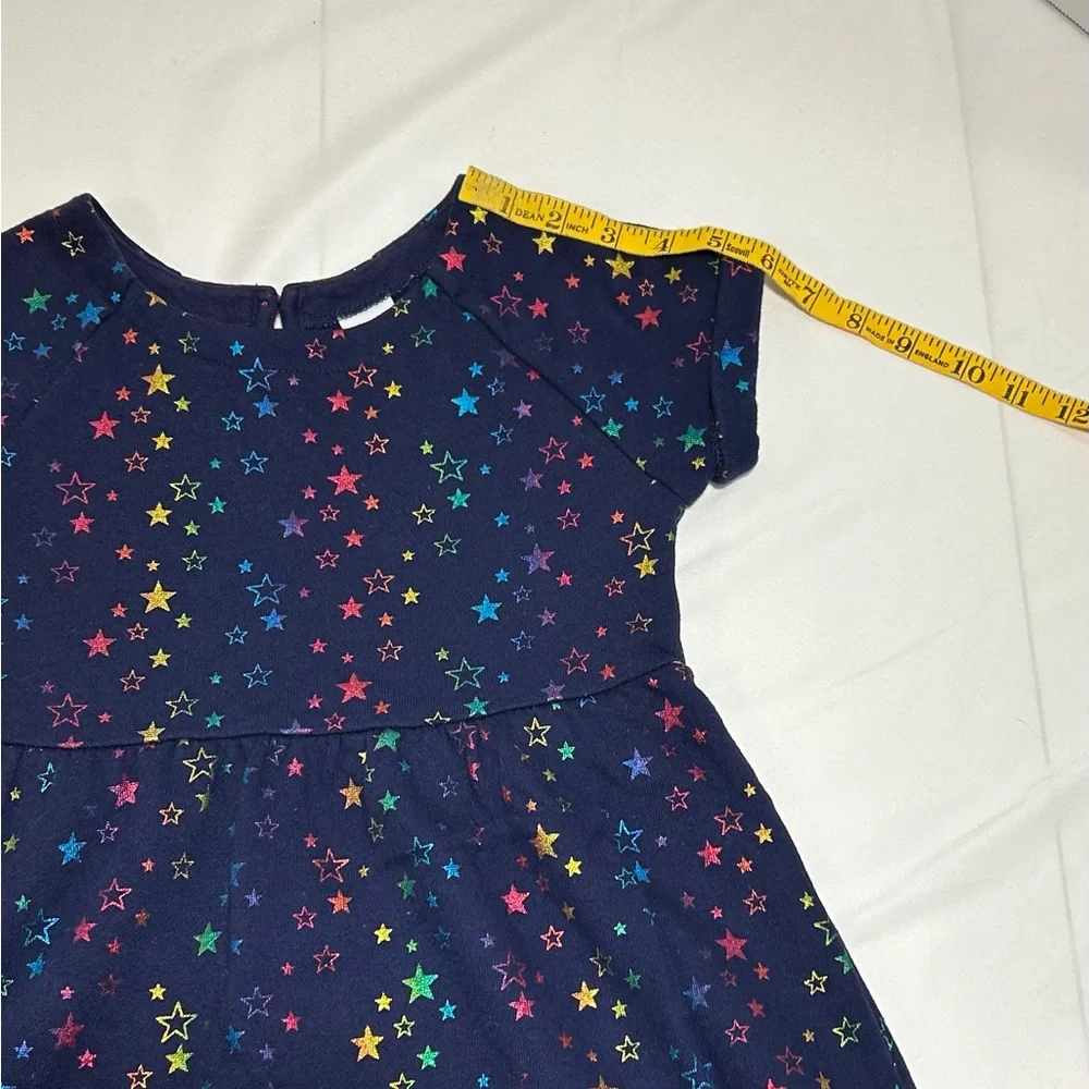 Gymboree Girls Size 6 Navy Blue Multi Stars Short Sleeve Sweatshirt Skater Dress